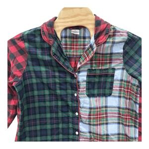 Lands' End Red Plaid Flannel Button Front Sleep Shirt Women's Size Large Tall